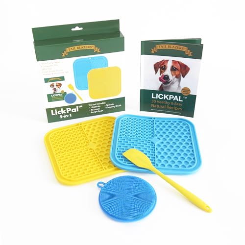 TAIL BLAZERS™ Lickpal 5-in-1 Futtermatte für Hunde, gegen Langeweile, 2 rutschfeste Saugnäpfe, Spatel, Reinigungsbürste, 40-seitiges Rezeptheft Ideal für Leckereien wie Joghurt oder Erdnussbutter von TAIL BLAZERS