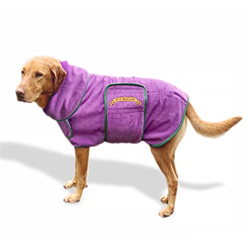 TAIL BLAZERS™ UK Hunde-Trockenmantel, super saugfähig, doppellagig, Mikrofaser, Hundebademantel für Hundebäder und Spaziergänge, ultraweicher Hunde-Frottee-Trockenmantel, maschinenwaschbar, XXL/Lila von TAIL BLAZERS