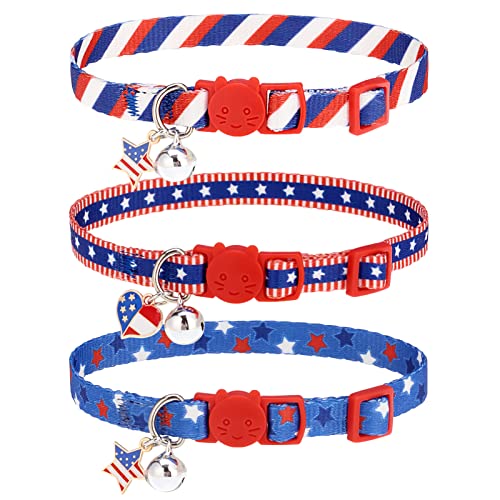 TAILGOO Breakaway Katzenhalsbänder mit Glöckchen, amerikanische Flagge, Haustier-Halsband für Kätzchen, Welpen und kleine Haustiere, 3 Stück von TAILGOO