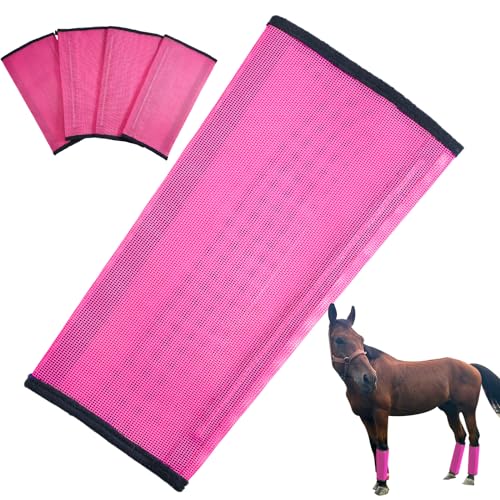 Fliegenstiefel für Pferde, atmungsaktiv, feinmaschig, mit weichem Besatz für Komfort, reduziert Stomping, Hufschäden und Ermüdung der Beine, 4 Stück (Rosa/Medium) von TAILNERY