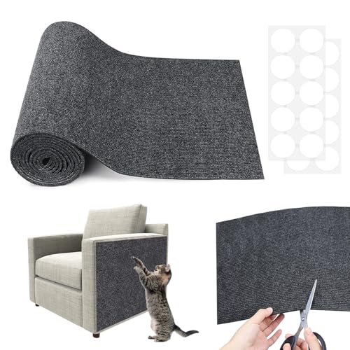 Kratzmatte Selbstklebend 200cmx40cm, Kratzmatte Katze Selbstklebend mit 20 Stück Rundes Klebeband, DIY Trimmbarer Kratzschutz Sofa Katze für Schützt Teppiche Sofa Möbelschutz, Dunkelgrau von TAIXING