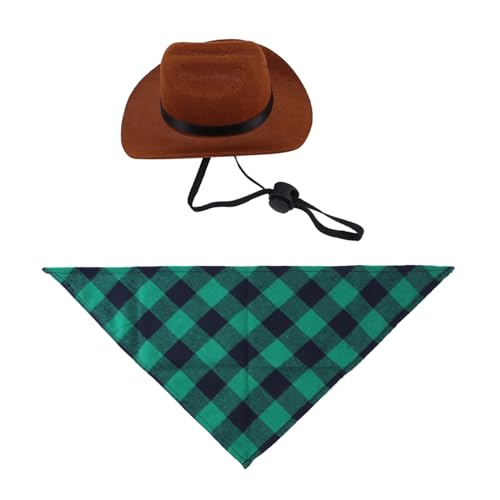 TAKOXIA Cowboyhut und Taschentuch für Haustiere, Schals, Westernkaros, Geburtstagsparty, Outfit, Geschenk für einen festlichen Look, Geburtstagsparty von TAKOXIA