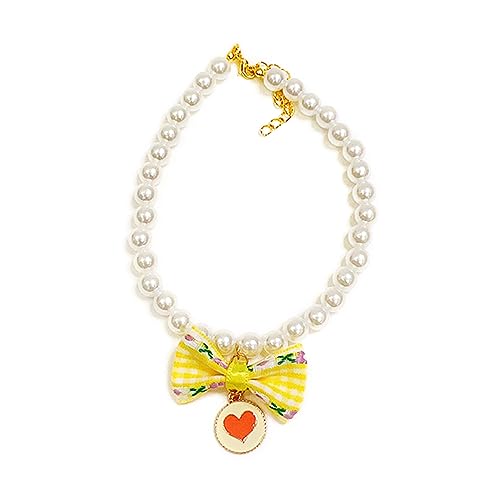 TAKOXIA Modisches Halsband mit Schleife, Dekoration, Haustier-Perlen-Halskette für Welpen, Kätzchen, Zubehör, verstellbare Haustierhalsbänder von TAKOXIA