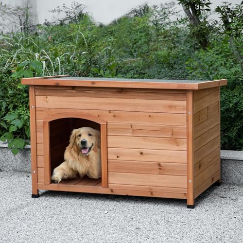 TAKUKA Hundehütte aus Holz für kleine, mittelgroße und große Hunde, extra wasserdicht, langlebig, mit Holzboden für Garten, Hinterhof, Bauernhof, 101,6 x 66 x 71,1 cm (B x T x H) von TAKUKA