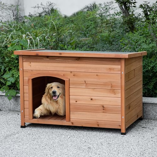 TAKUKA Outdoor-Hundehütte aus Holz für kleine, mittelgroße und große Hunde, extra wasserdicht, langlebig, mit Holzboden für Garten, Hinterhof, Bauernhof (109,2 cm B x 63,5 cm T x 58,4 cm H) von TAKUKA