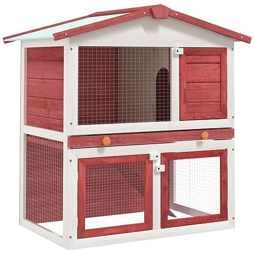 Home & Garden Kaninchenstall für draußen, 3 Türen, rotes Holz von TALCUS