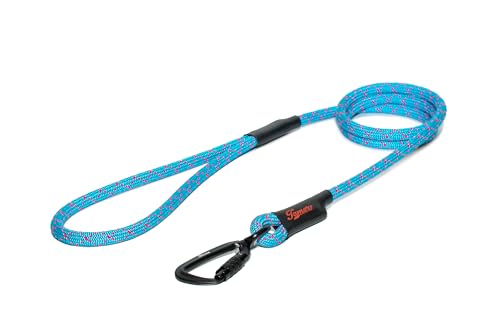 TAMER Hundeleine | KLASSISCH Twist | Ø11mm - 145cm - hellblau mit pinken Stichen von TAMER