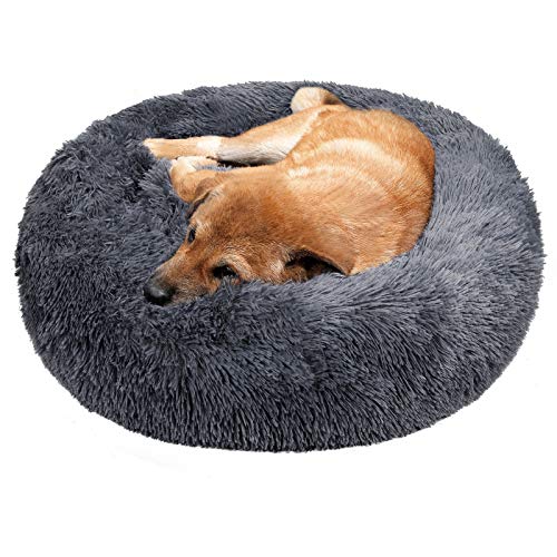 TAMOWA Hundebett, Haustierbett Rund aus Plüsch, Katzenbett flauschig, Welpen Kissen, Tragbare Warme Weiche Bequeme Hundesofa, Donut Kissen für Katzen und kleine Hunde, 60CM, Dunkelgrau von TAMOWA