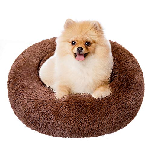 TAMOWA Hundebett, Haustierbett Rund aus Plüsch, Katzenbett flauschig, Welpen Kissen, Tragbare Warme Weiche Bequeme Hundesofa, Donut Kissen für Katzen und kleine Hunde, 80CM, Braun von TAMOWA