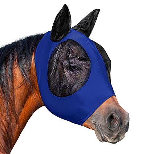 Fliegenmaske für Pferde mit Ohren, glatte und elastische Lycra-Fliegenmaske, verhindert Fliegen und UV-Schutz, volle Größe für Kolben, Pferd (Königsblau, Groß) von TANDD