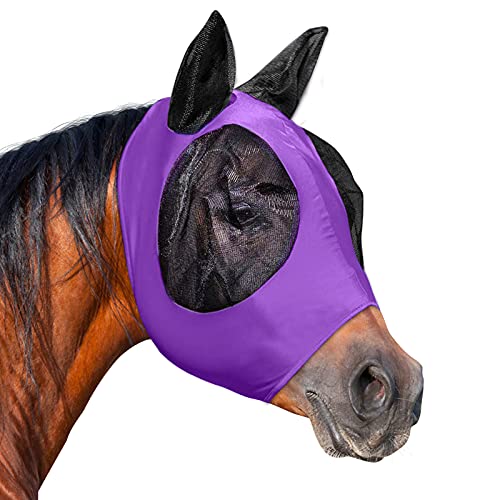 Fliegenmaske für Pferde mit Ohren, glatte und elastische Lycra-Fliegenmaske, vermeidet Fliegen und UV-Schutz, volle Größe für Kolben, Pferd (violett, groß) von TANDD