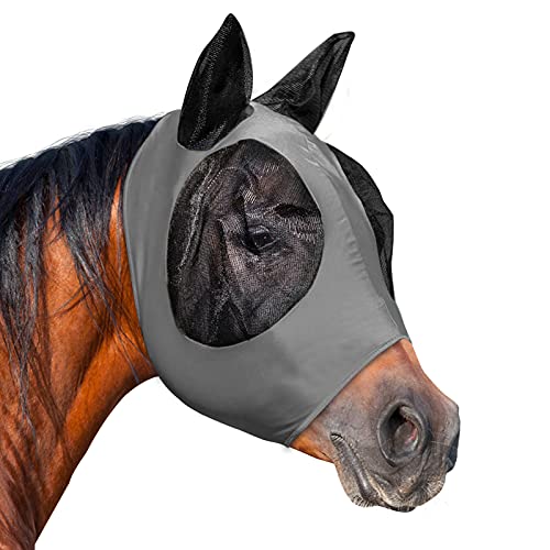 Fliegenmaske für Pferde mit Ohren, glatte und elastische Lycra-Fliegenmaske, vermeidet Fliegenfliegen und UV-Schutz, volle Größe für Kolben, Pferd (Grau, Full Large)) von TANDD