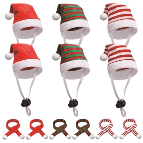 TANGPINGMAO 12pcs Mini Santa Hats und Schal Set, Haustier Weihnachtshut kleines Tier Weihnachtshut mit verstellbarem Kinngurt für Hen Entenhasen Katzenhund Hamster Haustier Vorräte von TANGPINGMAO