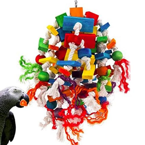 TANGPINGMAO Vogelkauen Spielzeug Naturholzkau -Blöcke Papagei Spielzeug großer sicherer Tränenvogelspielzeug mehrfarbiger Papageien -Käfig -Bissspielzeug für Ara Pet Supplies von TANGPINGMAO