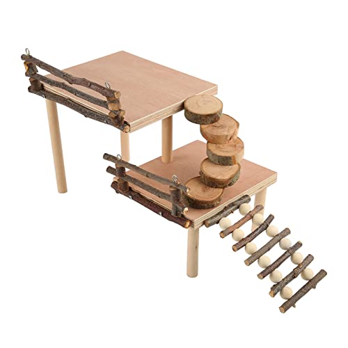 Hölzerne Zweistufige Hamsterspielplatz-Aktivitätsplattform, Hamster-Kletterspielzeug, Mit Brücke, Apfelholz-Kauspielzeug, Für Zwerghamster, Rennmäuse, Kleine Haustiere, 9,1 X 15,7 X 7,1 Zoll von TANIQIACA