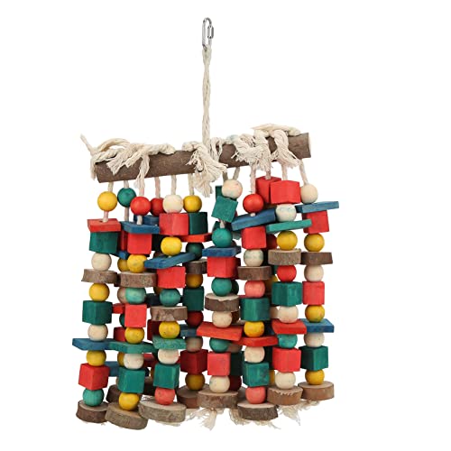 Multicolored Bird Chewing Toy Wooden Block for African Grey Cockatoos and Parrots with Hanging Ropes, Ideal for Climbing and Nibbling, Made of Genuine Wood and Safe Edible Pigment von TANIQIACA