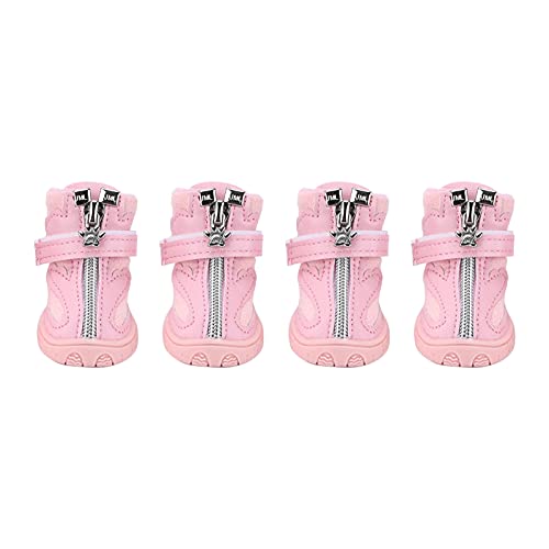 TANIQIACA 4 Stück Winter-Hundestiefel, warme und rutschfeste Haustierschuhe, für kleine und mittelgroße Hunde, mit Anti-Drop-Reißverschluss und Sehnensohle (3 Size) von TANIQIACA