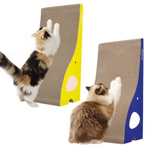 Katzenkratzbrett Katzenkratzer Elefantenform Katzenkratzpad, TanoFalo Karton Katzenkratzer für Indoor-Katzen, Hochfeste Wellpappe, Wendbar mit Katzenminze (2 Pack) von TANOFALO