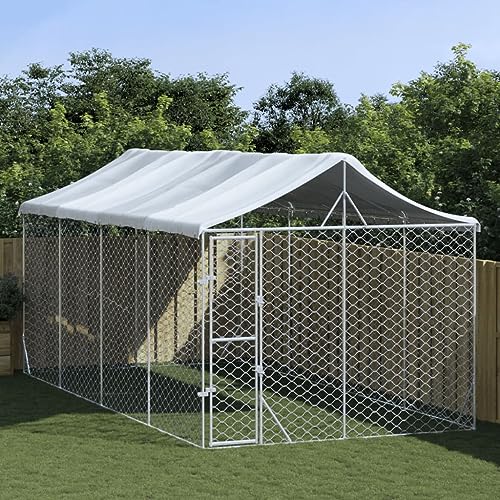 TANZEM Outdoor-Hundezwinger mit Dach Silbern 3x6x2,5m Verzinkter Stahl, Kaninchenstall, Legenester Für Hühner, Hühnerhaus, Hasenstall Draußen von TANZEM