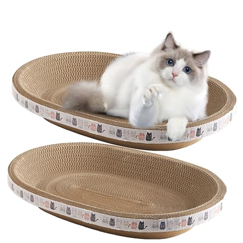 2PCS Kratzpappe Für Katzen,Ovales Runde Lounge Kratzbrett Katzenkratzschale Schutz Von Möbeln Couch Kratzpappe Für Katzen Bett, Katzen Kratzmöbel Für Couch Trainings Spielzeug (47 * 32cm) von DSXH