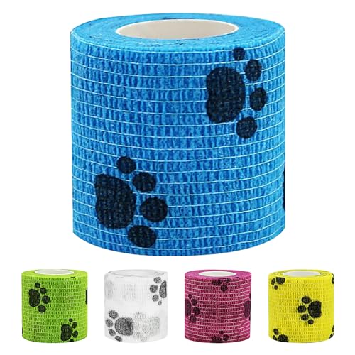 5 Rolle Selbsthaftende Bandage Für Hunde Atmungsaktive Pfotenschutz Für Haustiere Outdoor Sport Hundeverband Hunde Hausschuhe Multifunktionaler Haustier 3D Socken Hundesocken von TAOLE
