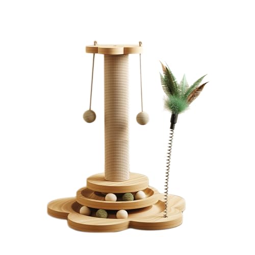 Multifunctional cat Scratching Board, solid Wood Base, Catnip Carousel, cat Teaser, cat Toys 29 * 50cm von TAOYNJ