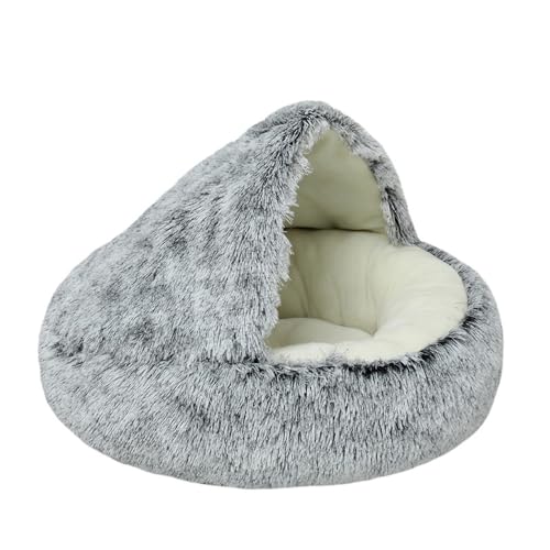 TAOYNJ Winter Warm Shell Semi-Closed Litter Box, Haustier Katzenbett, Plüsch Grey-S_Velvet 40cm von TAOYNJ