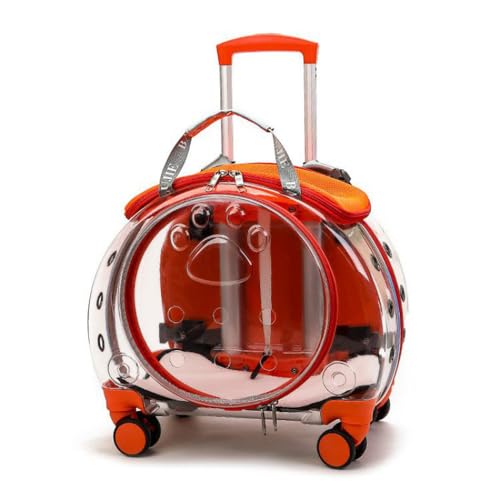 Tragbarer Haustierbeutel mit Trolley, transparenter, atmungsaktiver Schulter-Tierrucksack Orange von TAOYNJ