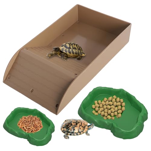 TAROTKIN 3 x Wassernapf für Schildkröten, mit Rampe und Schildkröten-Wasserschüssel, große Reptilien-Wassernapf, geeignet für Boxen, Schildkröten, Schildkröten-Lebensraum-Zubehör, von TAROTKIN