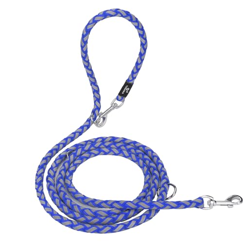 TAVADA Hundeleine mit reflektierenden Streifen - Führleine für Hunde - Nylon Doppelleine mit 2 Karabiner - 2,5m verstellbar für kleine mittelgroße Hunde (Blau) von TAVADA