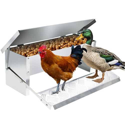 Futterautomat Hühner 5KG Futterspender mit Automatisches Pedal und Wasserfest Decke Hühnerfutter Automat Selbstöffnender Futtertrog Hühner Futterspender von TAZZOR
