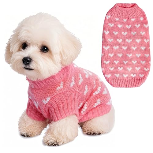 Hundepullover Herz Hundepulli Valentinstag Pullover Hund Katzenpullover Rosa Gestricktes Hunde Pullover Warme Hundekleidung für Kleine und Mittelgroße Hunde L von TBAMTBW