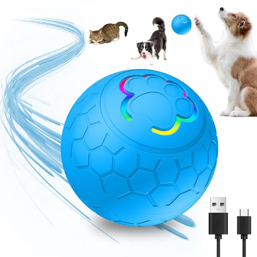 TBLMPNE Hundespielzeug Interaktives Hundeball, Intelligenter Automatischer Rollball für Haustiere, Interaktiver Spielball für Hunde, Hundeball Elektrisch Katzenspielzeug Rollender Ball (Blau) von TBLMPNE