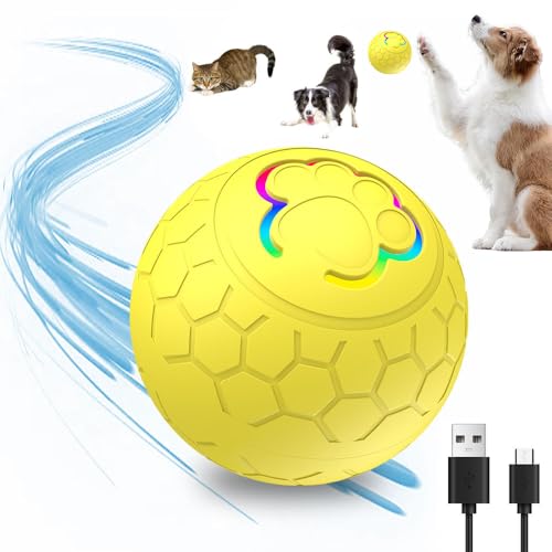 TBLMPNE Hundespielzeug Interaktives Hundeball, Intelligenter Automatischer Rollball für Haustiere, Interaktiver Spielball für Hunde, Hundeball Elektrisch Katzenspielzeug Rollender Ball (Gelb) von TBLMPNE