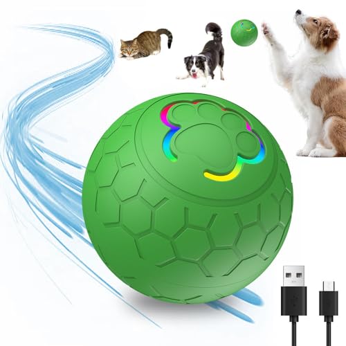 TBLMPNE Hundespielzeug Interaktives Hundeball, Intelligenter Automatischer Rollball für Haustiere, Interaktiver Spielball für Hunde, Hundeball Elektrisch Katzenspielzeug Rollender Ball (Grün) von TBLMPNE