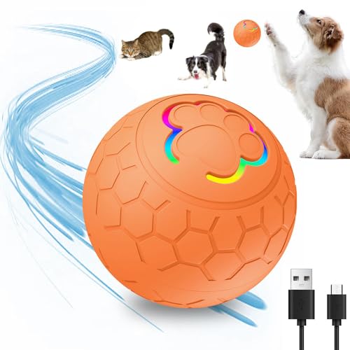 TBLMPNE Hundespielzeug Interaktives Hundeball, Intelligenter Automatischer Rollball für Haustiere, Interaktiver Spielball für Hunde, Hundeball Elektrisch Katzenspielzeug Rollender Ball (Orange) von TBLMPNE