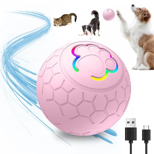 TBLMPNE Hundespielzeug Interaktives Hundeball, Intelligenter Automatischer Rollball für Haustiere, Interaktiver Spielball für Hunde, Hundeball Elektrisch Katzenspielzeug Rollender Ball (Rosa) von TBLMPNE