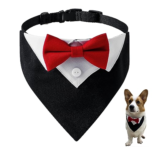 TCMHEALTH Formale Hund Smoking Hochzeit Hund Bandana Halsband Geburtstag Welpe Kostüm mit Fliege Verstellbares Haustier Fliege Halsband Bandana, Hundeparty Smoking Anzug für Weihnachten Hund Outfit von TCMHEALTH