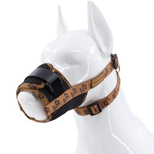 TCMHEALTH Maulkorb für Hunde mit Hundehalsband, verhindert Beißen, Bellen und Kauen, mit bequemem Stoff und verstellbarem Gurt, geeignet für kleine, mittelgroße und große Hunde (M) von TCMHEALTH