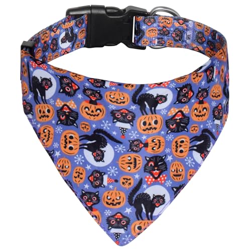 Halloween-Hundehalsband mit abnehmbarem Halstuch, hochwertiger strapazierfähiger Stoff, Halloween-Kürbis-Hundehalsband-Set für Jungen und Mädchen, verstellbar, weiches Haustierhalsband für kleine, von TDTOK