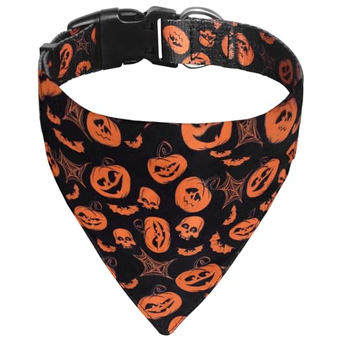 Halloween-Hundehalsband mit abnehmbarem Halstuch, hochwertiger strapazierfähiger Stoff, Halloween-Kürbis-Hundehalsband-Set für Jungen und Mädchen, verstellbar, weiches Haustierhalsband für kleine, von TDTOK