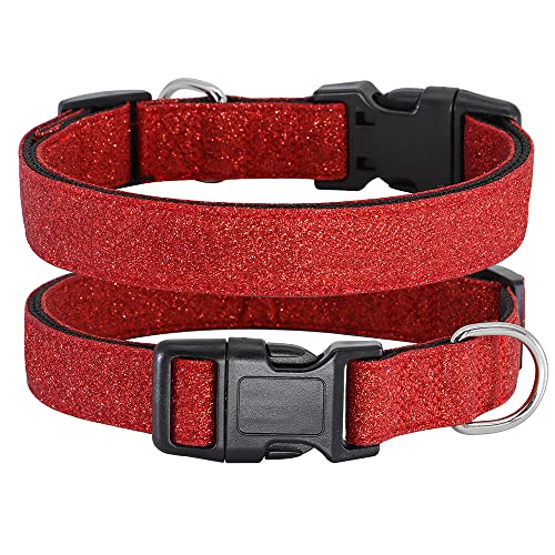 TDTOK Glitzerndes Basic-Hundehalsband, bequemes und langlebiges Hundehalsband für kleine, mittelgroße und große Hunde, mit umweltfreundlicher Kunststoffschnalle, verstellbares,57 cm (L, Rot) von TDTOK