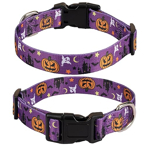 TDTOK Halloween Hundehalsband, Weiches, bequemes Halloween Themed Hundehalsband mit gruseligem Geist Totenkopf Fledermaus Katze Hexe Baum Hut Kürbismuster Halloween Hundehalsband für kleine von TDTOK