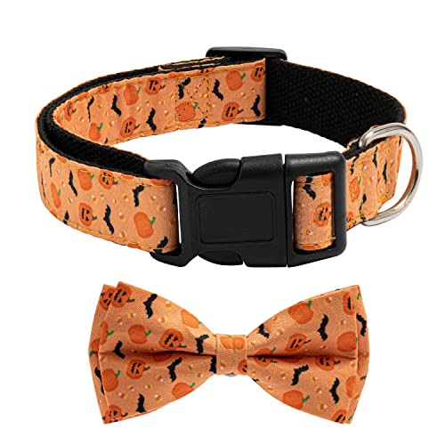 TDTOK Halloween-Hundehalsband, weich, bequem, Fliege, Hundehalsband für kleine, mittelgroße und große Hunde, verstellbares süßes Halloween-Hundehalsband mit Schleife,50.6 cm (S, Orange) von TDTOK