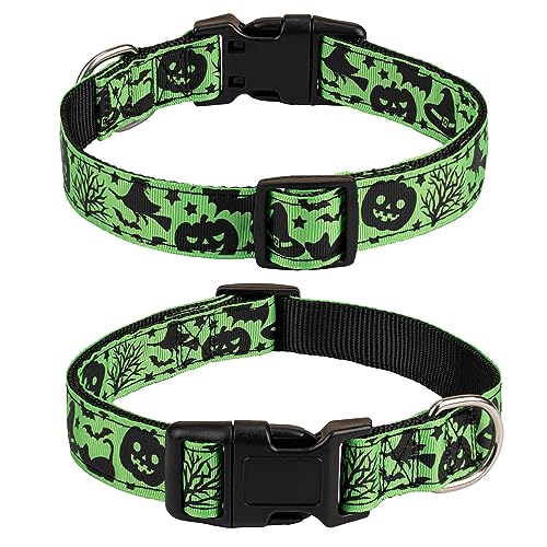 TDTOK Halloween-Hundehalsband, weich, bequem, Halloween-Thema, Haustierhalsband mit gruseligem Geist, Totenkopf, Fledermaus, Katze, Hexenbaum, Hut, Kürbismuster für kleine, mittelgroße und große Hunde von TDTOK