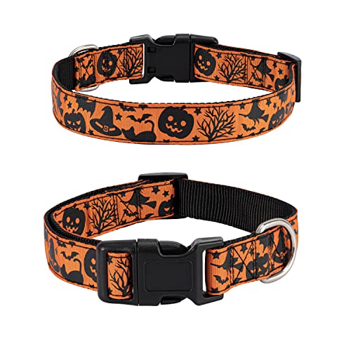 TDTOK Halloween-Hundehalsband, weiches, bequemes Halloween-Themen-Hundehalsband mit gruseligem Geist-Totenkopf, Fledermaus, Katze, Halloween-Hundehalsband für kleine, mittelgroße und große Hunde von TDTOK