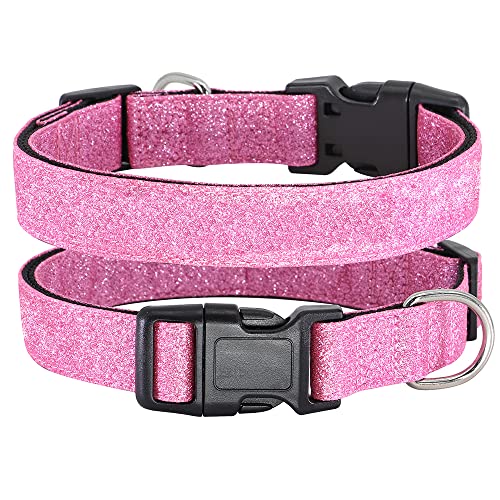 TDTOK Klassisches Basic-Hundehalsband, glänzend, niedlich, Hundehalsbänder, hübsche verstellbare Hundehalsbänder für kleine, Haustier-Hundehalsband (L, Rosa) von TDTOK