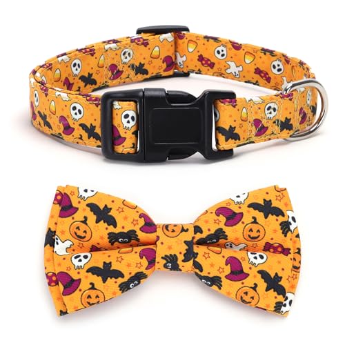 TDTOK Niedliches Halloween-Hundehalsband, langlebig, weiche Baumwolle, Herbst-Hundehalsband, verstellbares Halloween-Halsband mit Schleife für kleine, mittelgroße und große Hunde von TDTOK