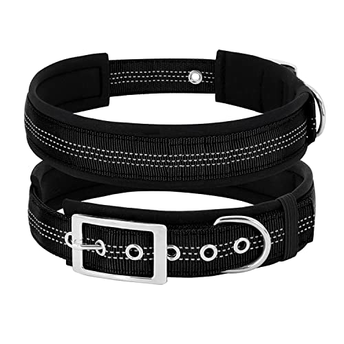 TDTOK Weiches Neopren gepolstertes Hundehalsband, verstellbares, strapazierfähiges Nylon-Hundehalsband für kleine, mittelgroße und große Hunde, reflektierend, mit Metall-Sicherheitsschnalle von TDTOK