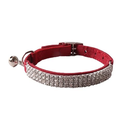 Verstellbares Haustierhalsband, Wildleder, für Katzen, Kätzchen, Welpen, Sicherheitsentriegelung, Strass, 4 Farben (rot) von TEAFIRST